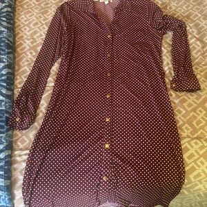 Michael Kors Burgundy Polka Dot Long Sleeve Dress